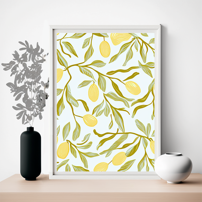 No.52 lemon and leaf abstract art poster