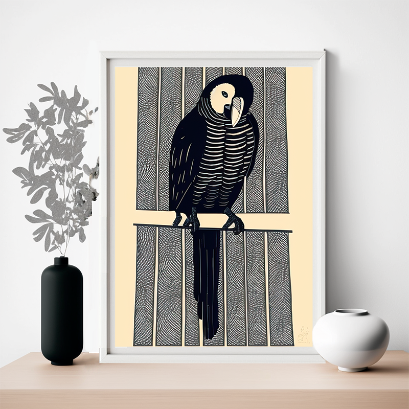 No.60 A parrot perched on a branch art poster