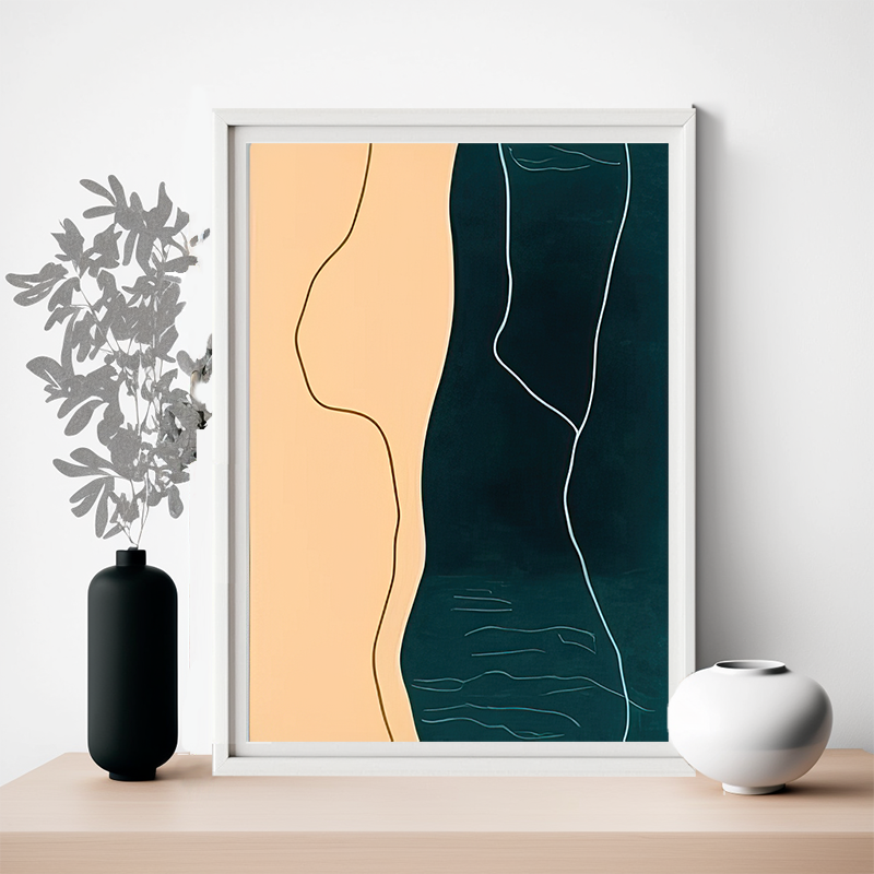 No.7 abstract beige and dark green art poster