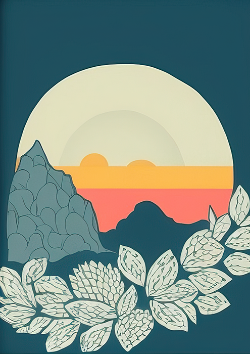 No.16 sunset and leaf art poster