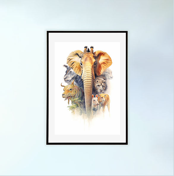 アフリカの動物のアートポスター黒フレームあり