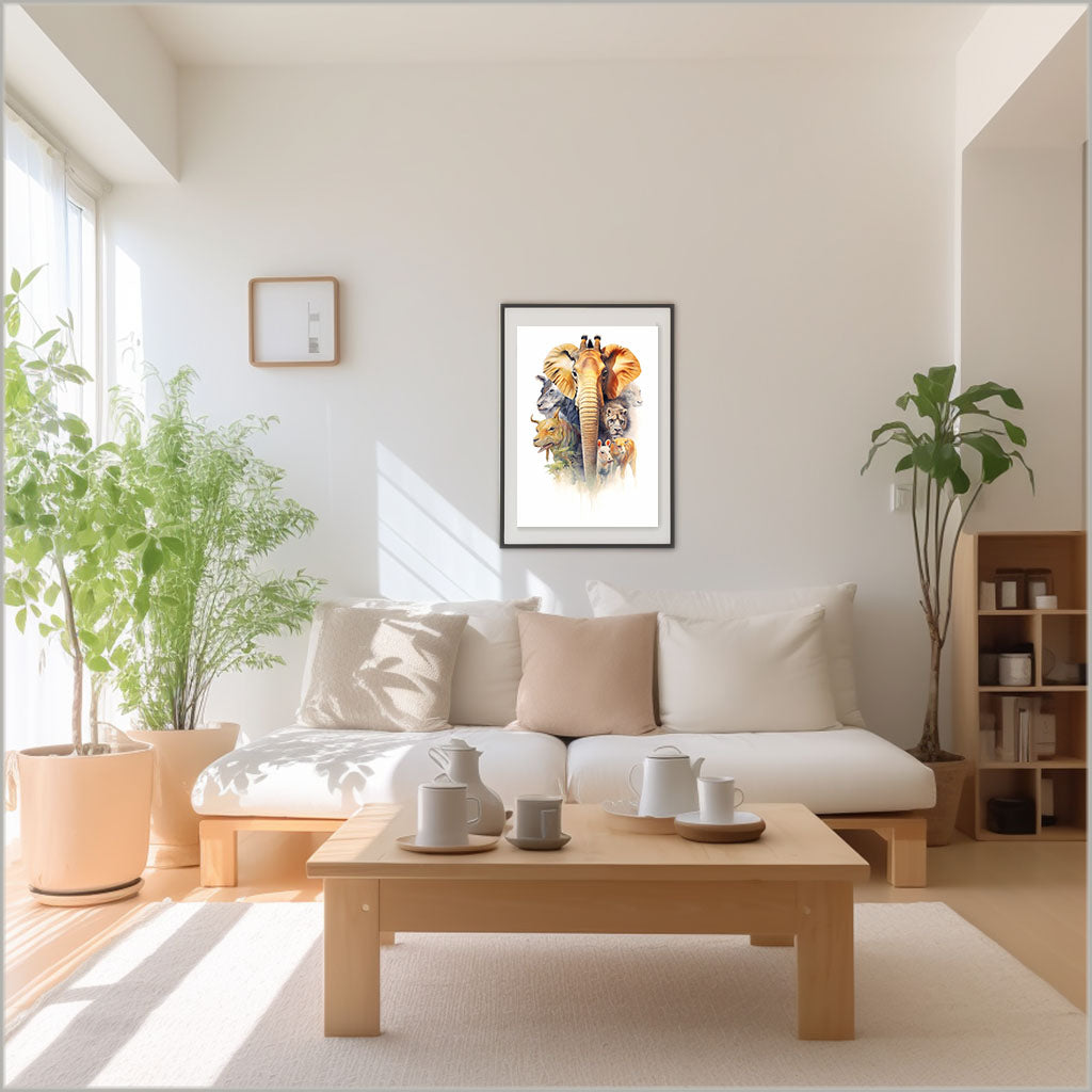 アフリカの動物のアートポスターリビング配置イメージ