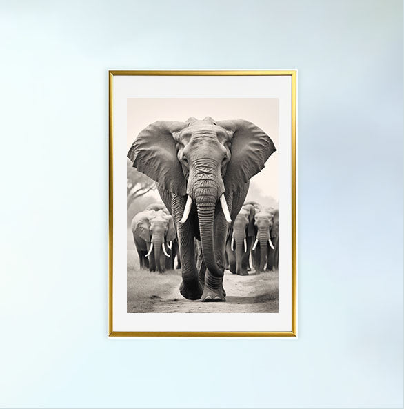 アフリカの動物のアートポスター金フレームあり