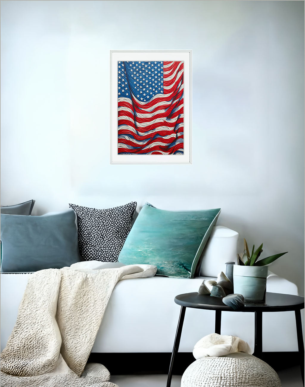 アメカジのアートポスター:American_casual_4d30 / 地図・都市_都市_のポスター画像ソファ近くに設置したイメージ