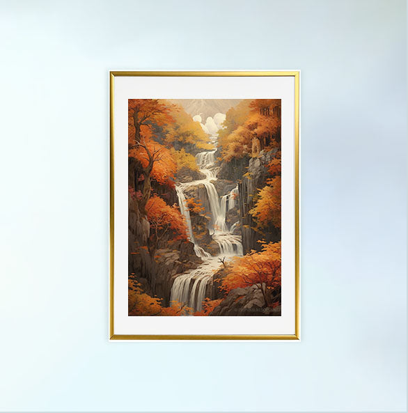 秋の紅葉のアートポスター金フレームあり