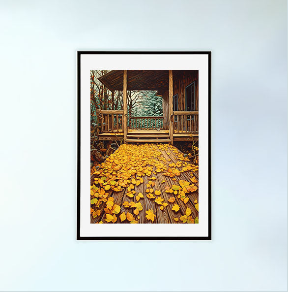 秋の紅葉のアートポスター黒フレームあり