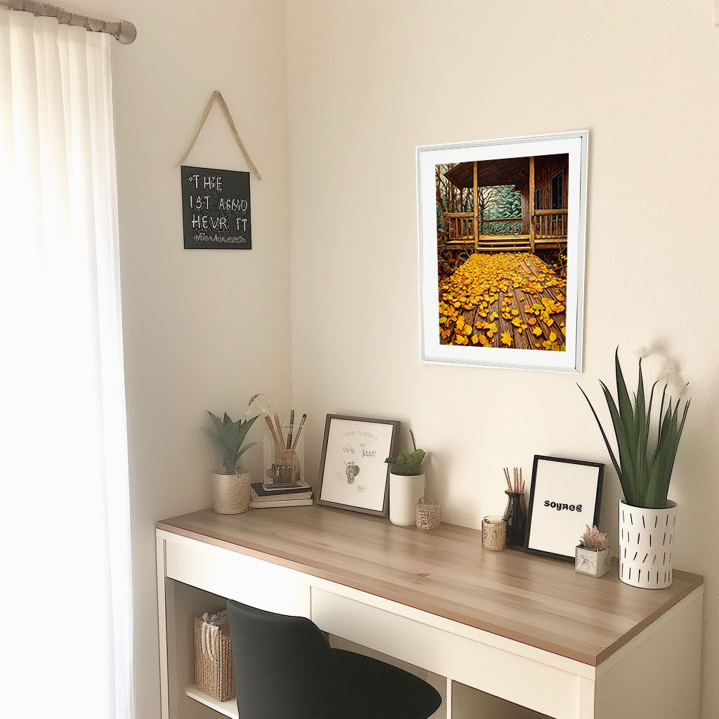 秋の紅葉のアートポスター机配置イメージ