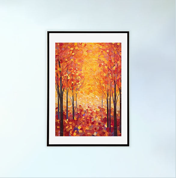 秋の紅葉のアートポスター黒フレームあり