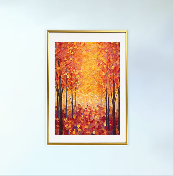 秋の紅葉のアートポスター金フレームあり