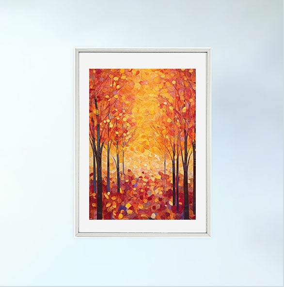 秋の紅葉のアートポスター銀フレームあり