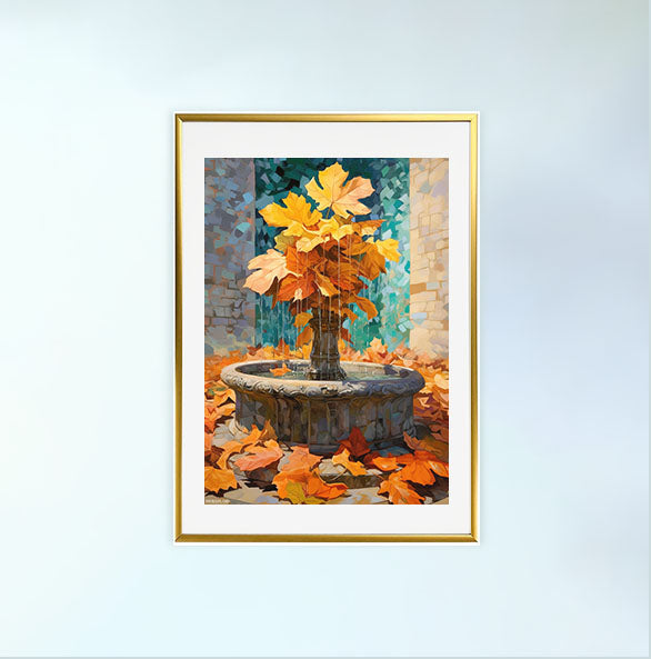 秋の紅葉のアートポスター金フレームあり