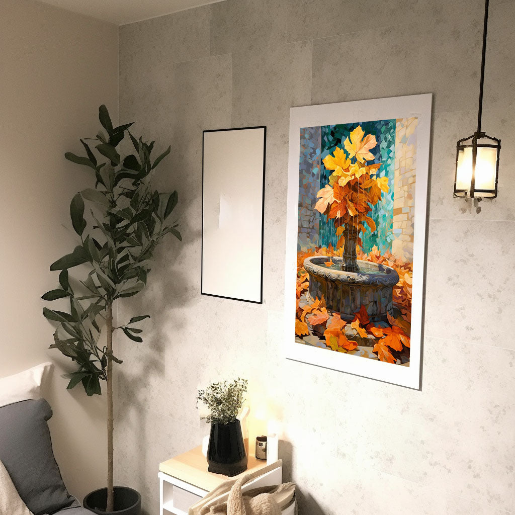 秋の紅葉のアートポスター廊下配置イメージ