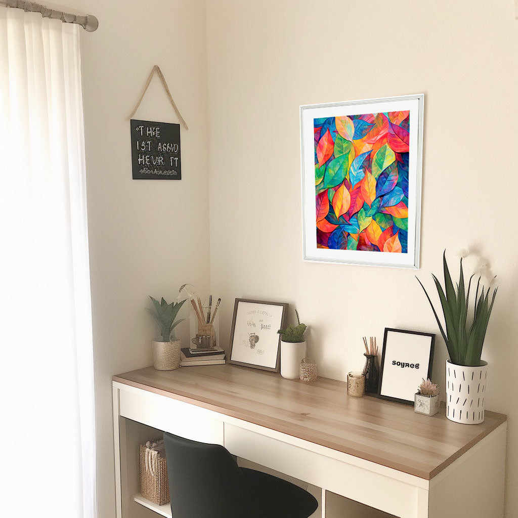 秋の紅葉のアートポスター机配置イメージ