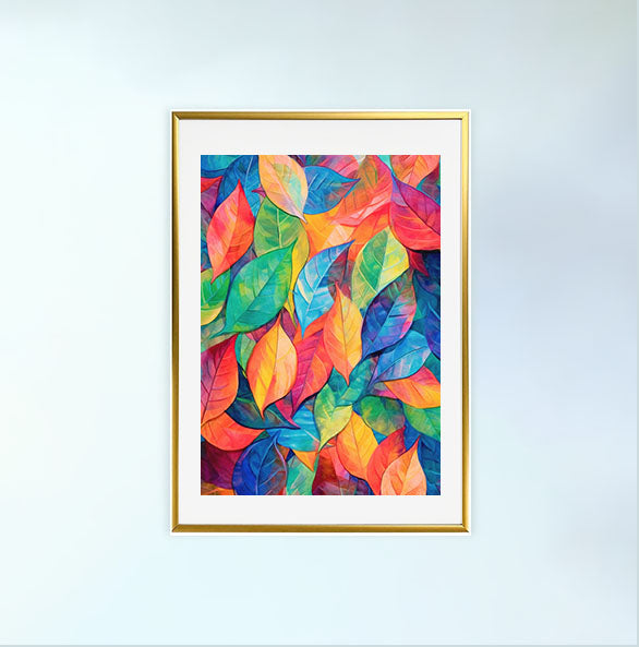 秋の紅葉のアートポスター金フレームあり