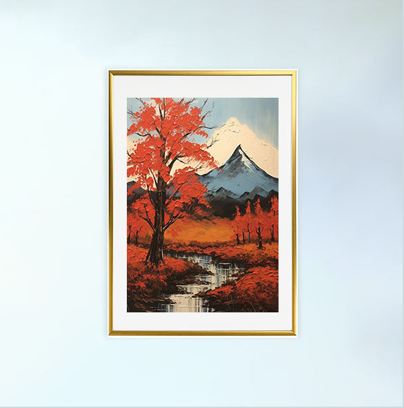 秋の紅葉のアートポスター金フレームあり