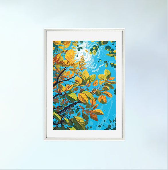 秋の紅葉のアートポスター銀フレームあり