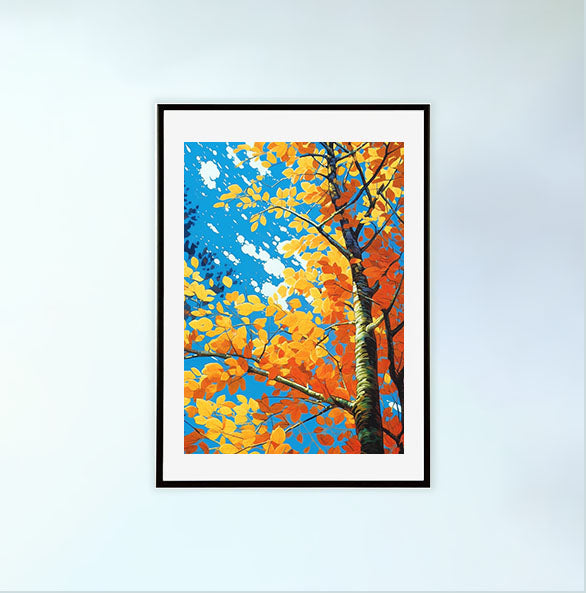 秋の紅葉のアートポスター黒フレームあり