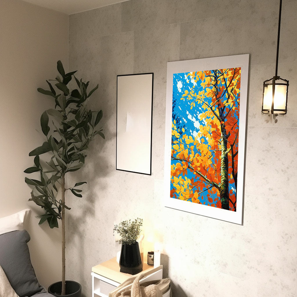 秋の紅葉のアートポスター廊下配置イメージ