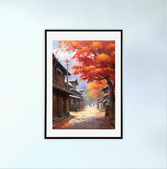 秋の紅葉のアートポスター黒フレームあり