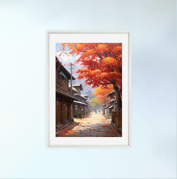 秋の紅葉のアートポスター白フレームあり