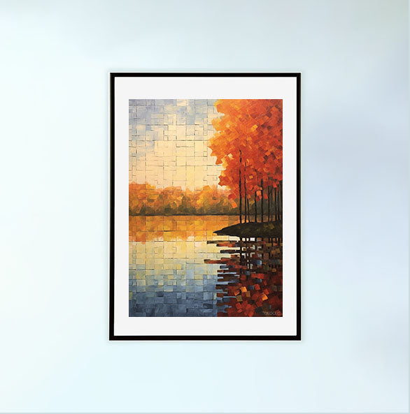 秋の紅葉のアートポスター黒フレームあり