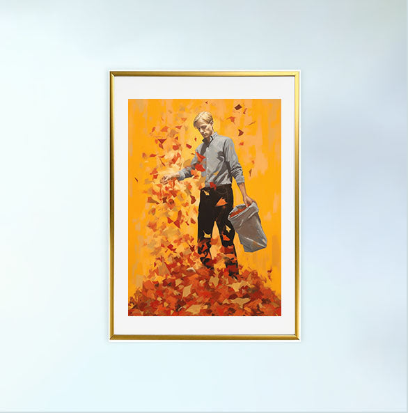 秋の紅葉のアートポスター金フレームあり