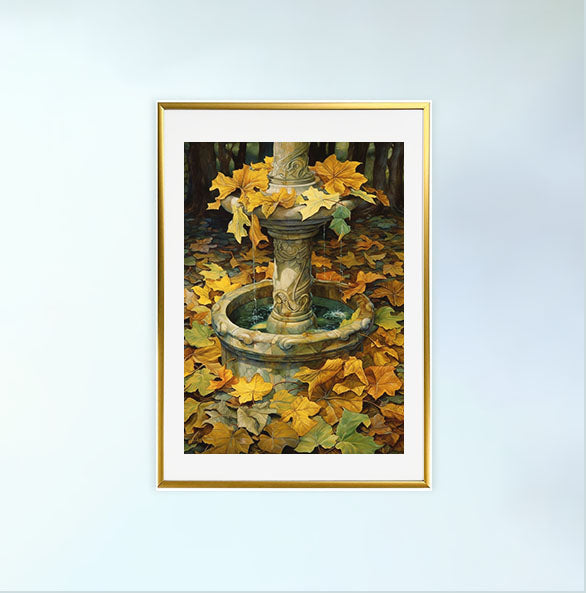 秋の紅葉のアートポスター金フレームあり