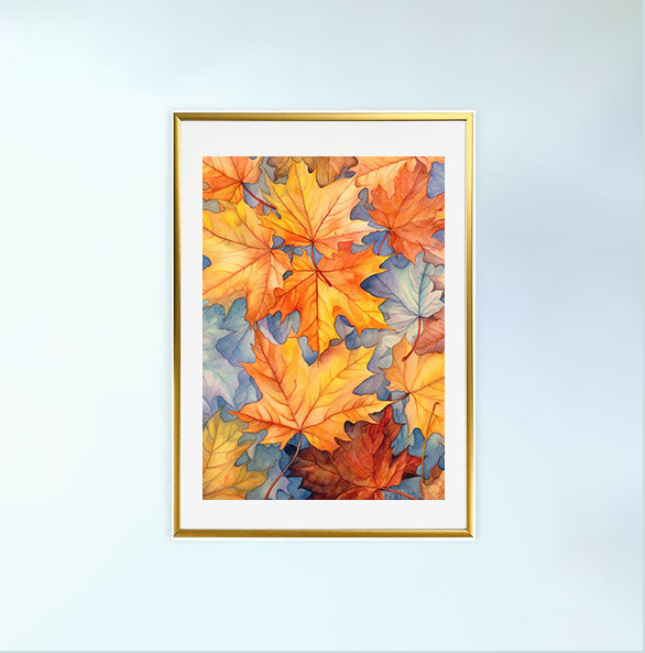 秋の紅葉のアートポスター金フレームあり