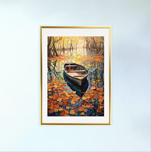 秋の紅葉のアートポスター金フレームあり