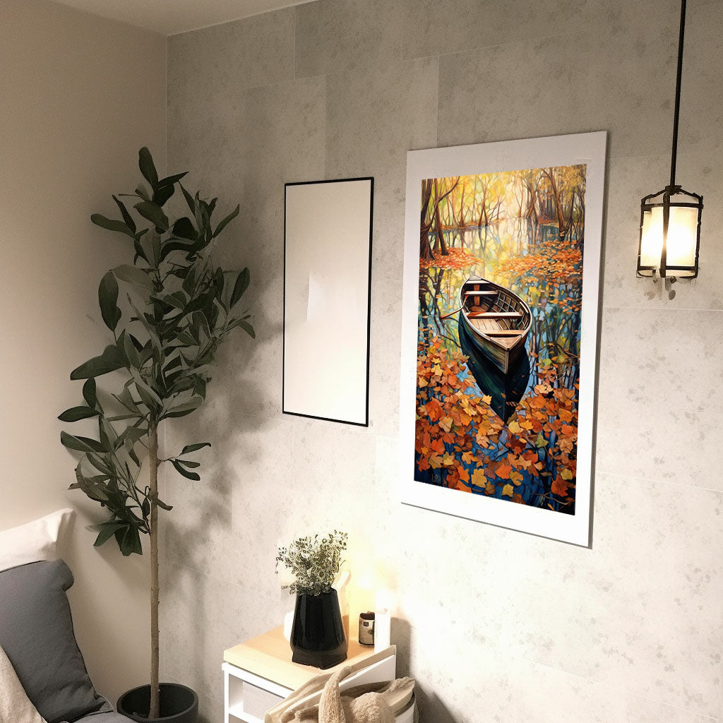 秋の紅葉のアートポスター廊下配置イメージ