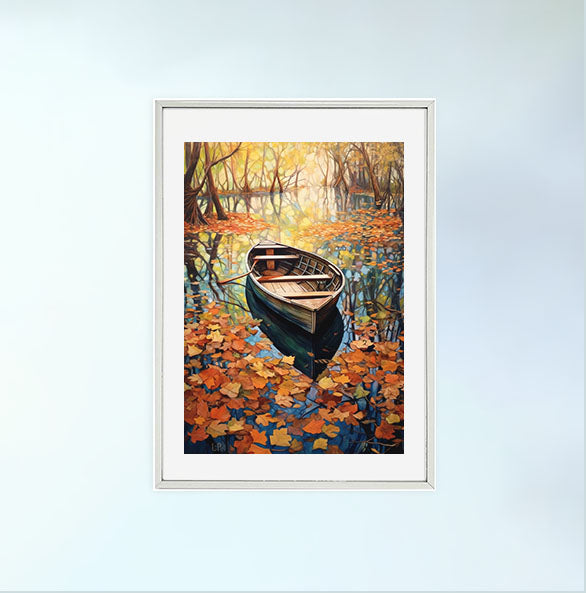 秋の紅葉のアートポスター銀フレームあり