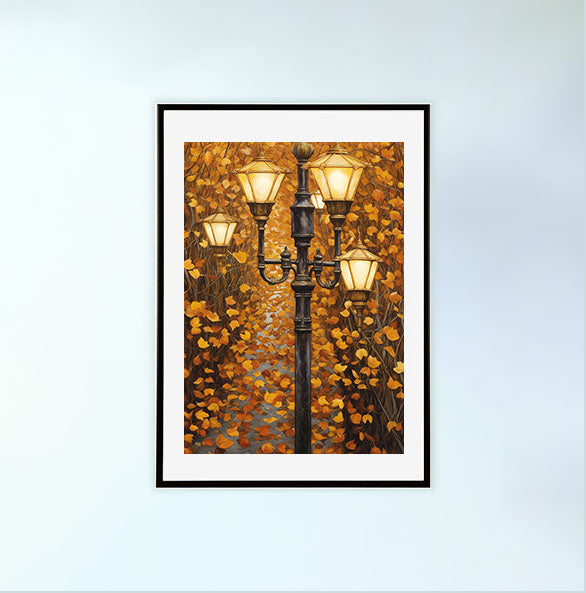 秋の紅葉のアートポスター黒フレームあり