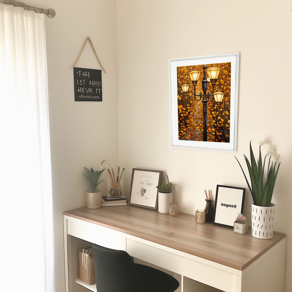 秋の紅葉のアートポスター机配置イメージ