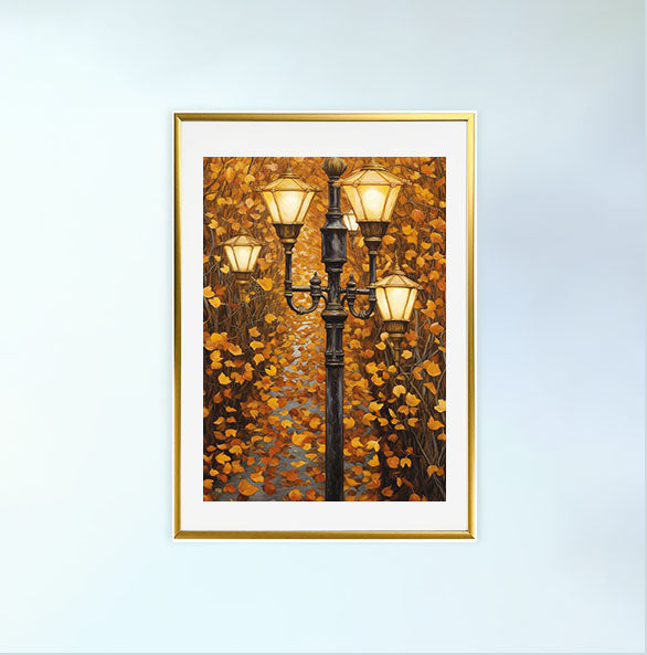 秋の紅葉のアートポスター金フレームあり