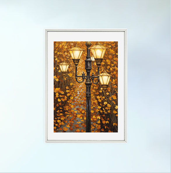 秋の紅葉のアートポスター銀フレームあり