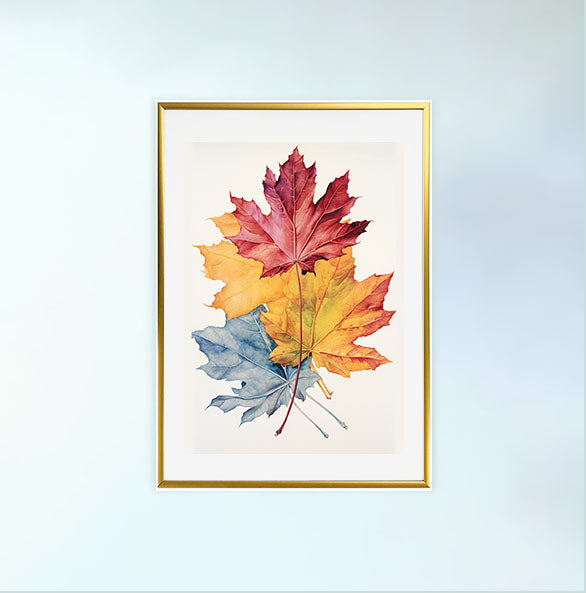 秋の紅葉のアートポスター金フレームあり
