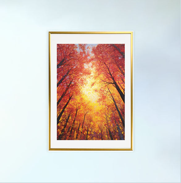 秋の紅葉のアートポスター金フレームあり