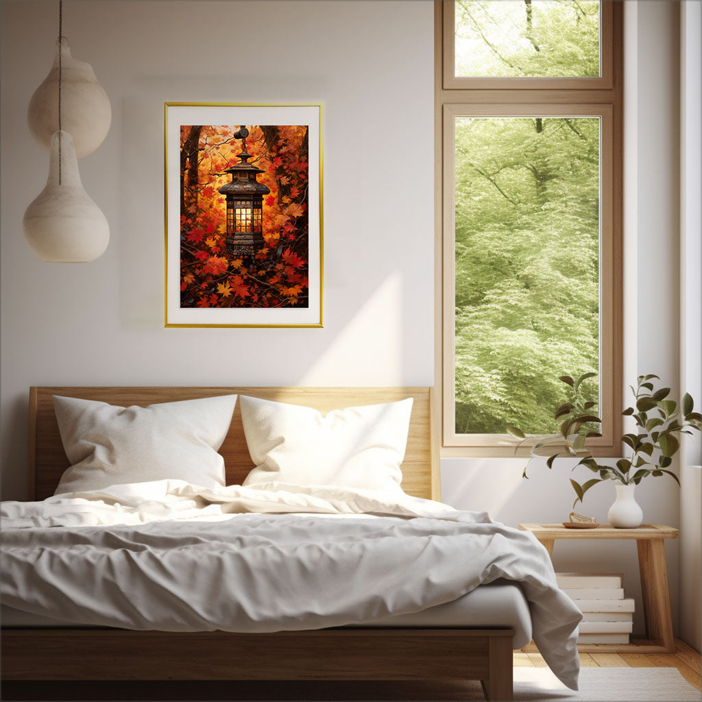 秋の紅葉のアートポスター寝室配置イメージ