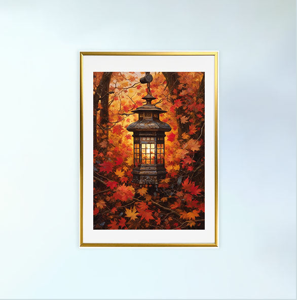 秋の紅葉のアートポスター金フレームあり
