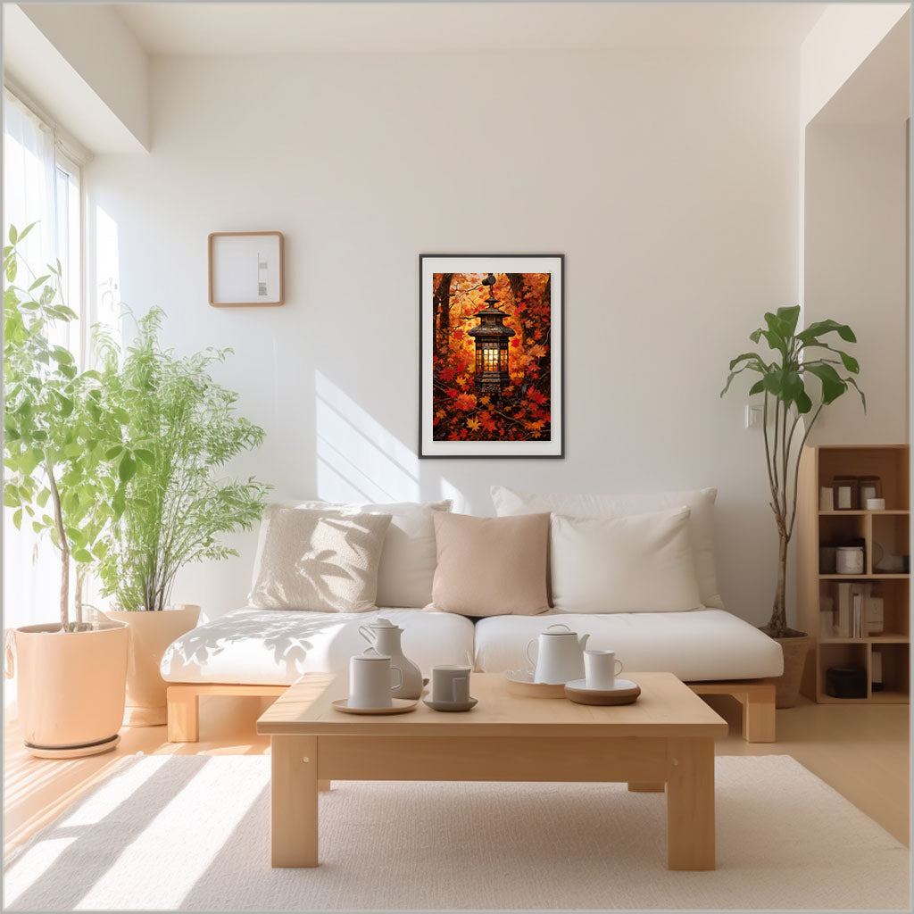 秋の紅葉のアートポスターリビング配置イメージ