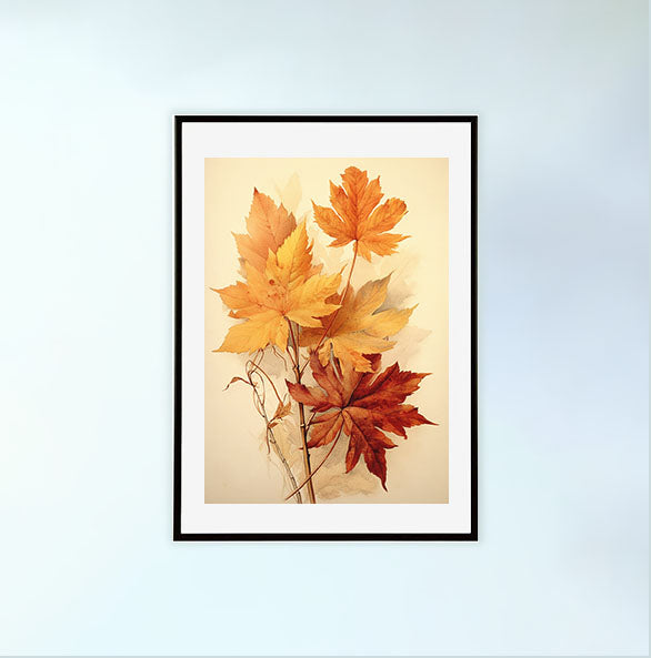 秋の紅葉のアートポスター黒フレームあり