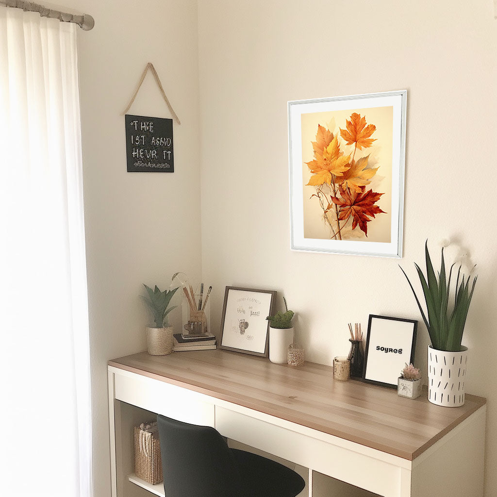 秋の紅葉のアートポスター机配置イメージ