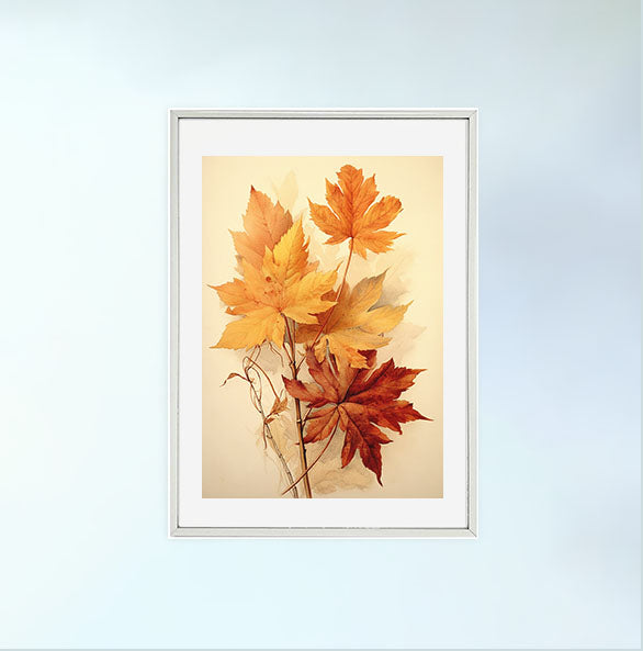 秋の紅葉のアートポスター銀フレームあり