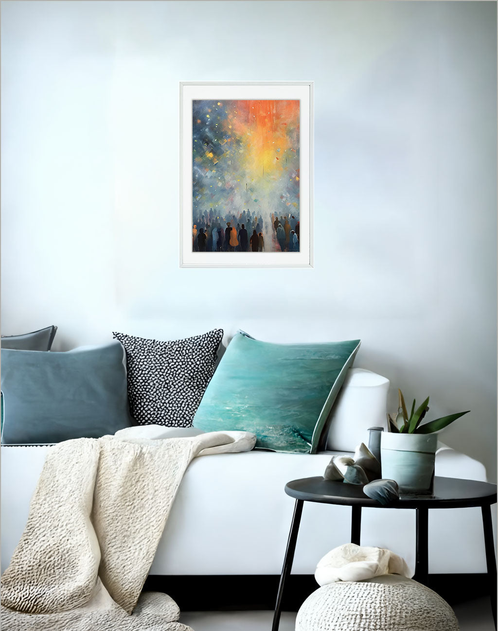 秋の紅葉のアートポスターソファ配置イメージ