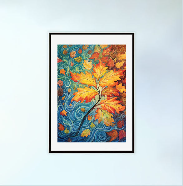 秋の紅葉のアートポスター黒フレームあり