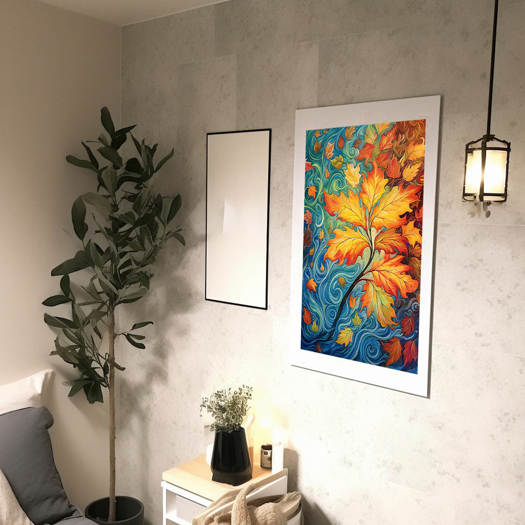 秋の紅葉のアートポスター廊下配置イメージ