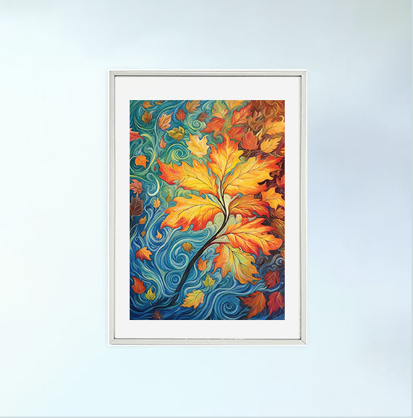 秋の紅葉のアートポスター銀フレームあり