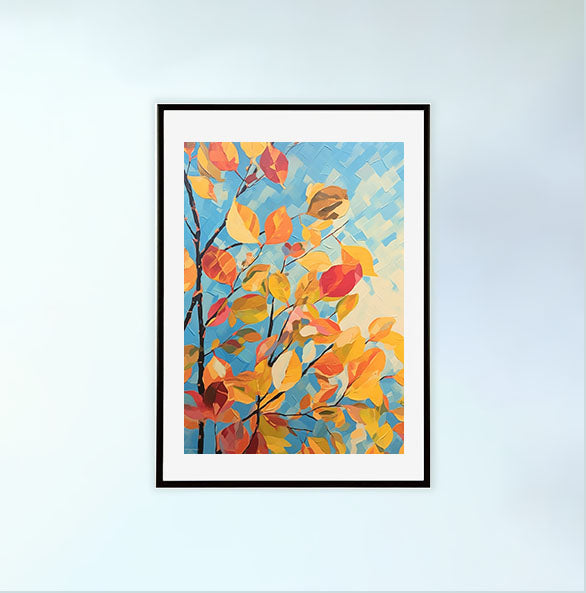 秋の紅葉のアートポスター黒フレームあり