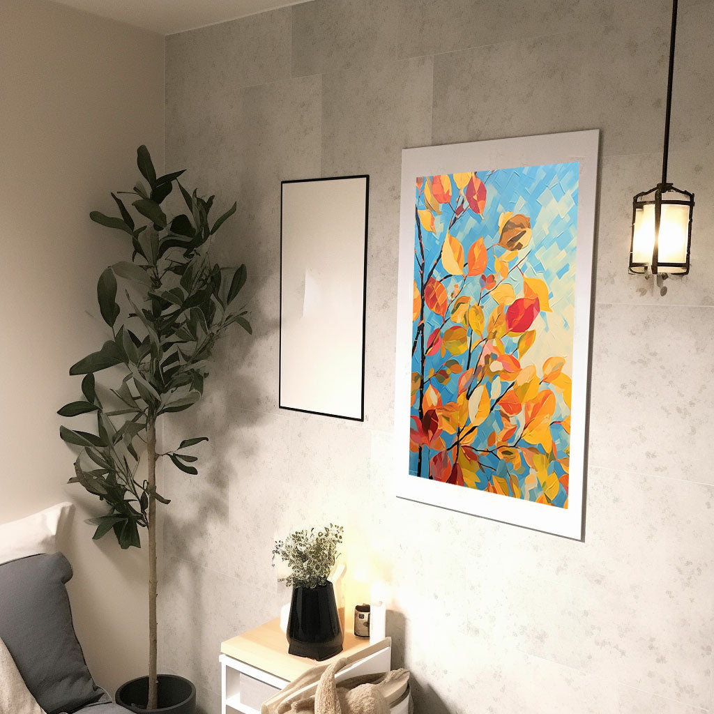 秋の紅葉のアートポスター廊下配置イメージ