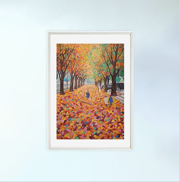 秋の紅葉のアートポスター白フレームあり